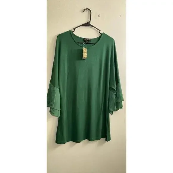 Suzanne Betro Hunter Green Ruffle Tunic Large - Picture 1 of 6